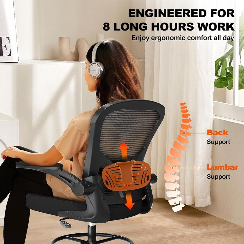 Ergonomic Drafting Chair, Tall Office Chair with Flip Up Armrests, Breathable Me7