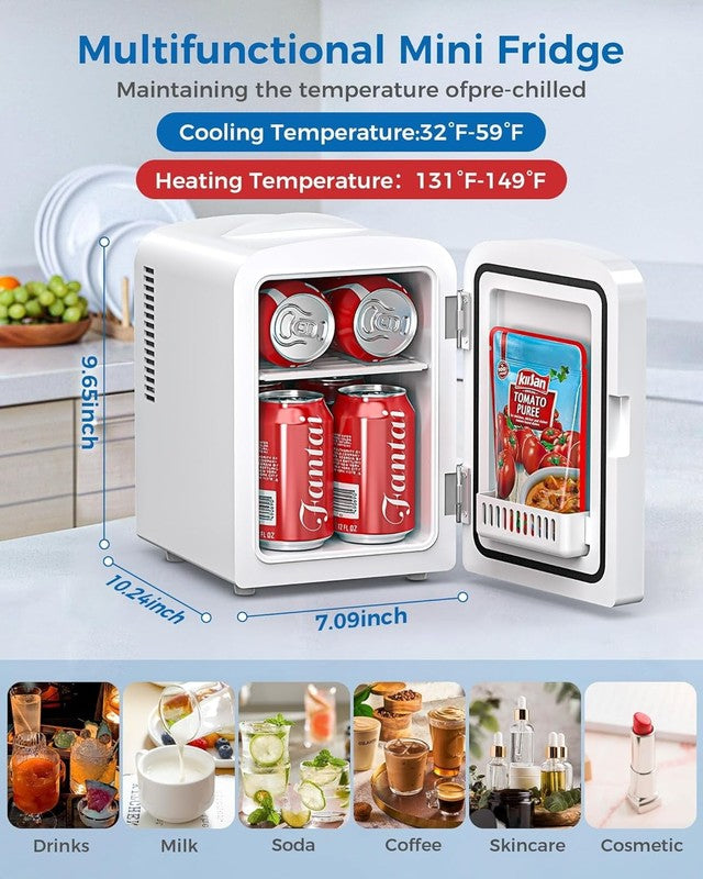 Mini Fridge, Portable 4L/6 Can Electric Plug in Cooler & Warmer Suit Office Desk1