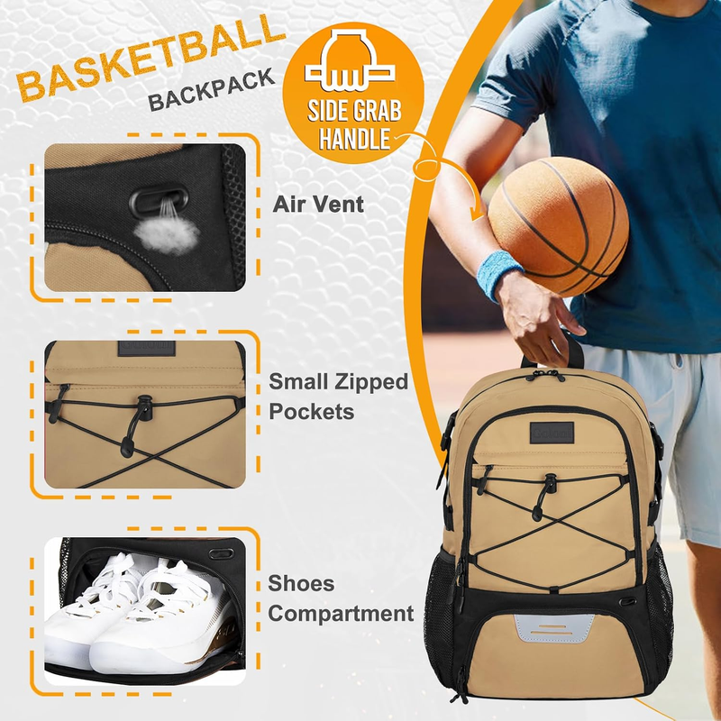 Soccer Basketball Backpack w/ Ball & Shoe Compartment Sports Travel Bag2