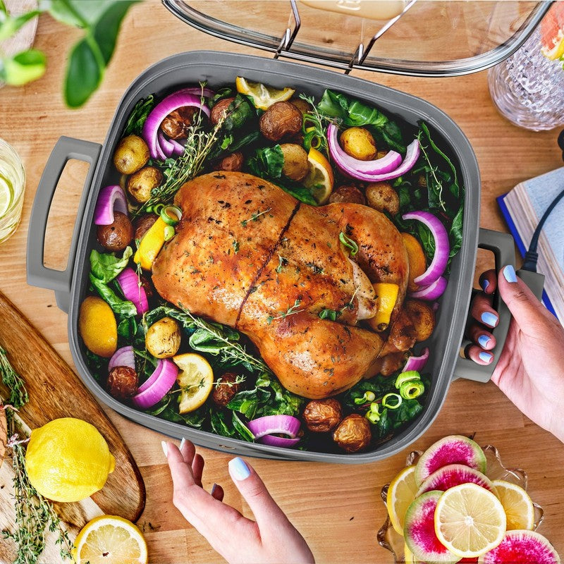 5 in 1 Electric Skillet Expandable to 7 Qt w/ Glass Lid Oyster Gray3
