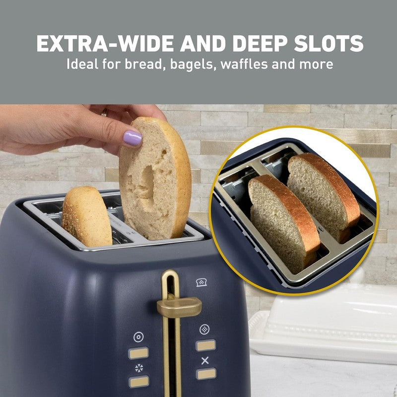 Timeless 2 Slice Toaster 7 Browning Levels Bagel Defrost High Lift Blue/Gold3