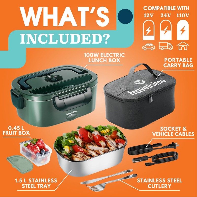 Electric Lunch Box, Heated Lunch  Food Warmer, Stainless Steel, Portable4