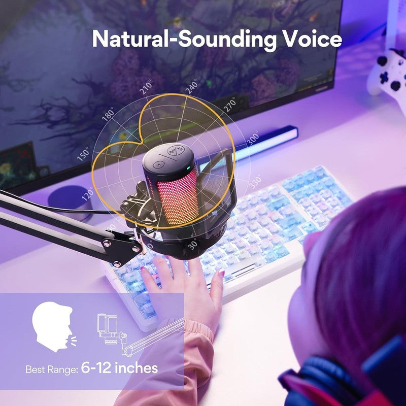 USB Gaming Microphone Noise Cancel Condenser Mic w/ Mute Gain Monitor DGM20S4
