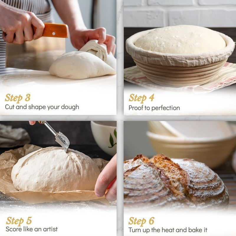 9" Banneton Bread Proofing Basket   Sourdough Starter & Baking Supplies Kit4