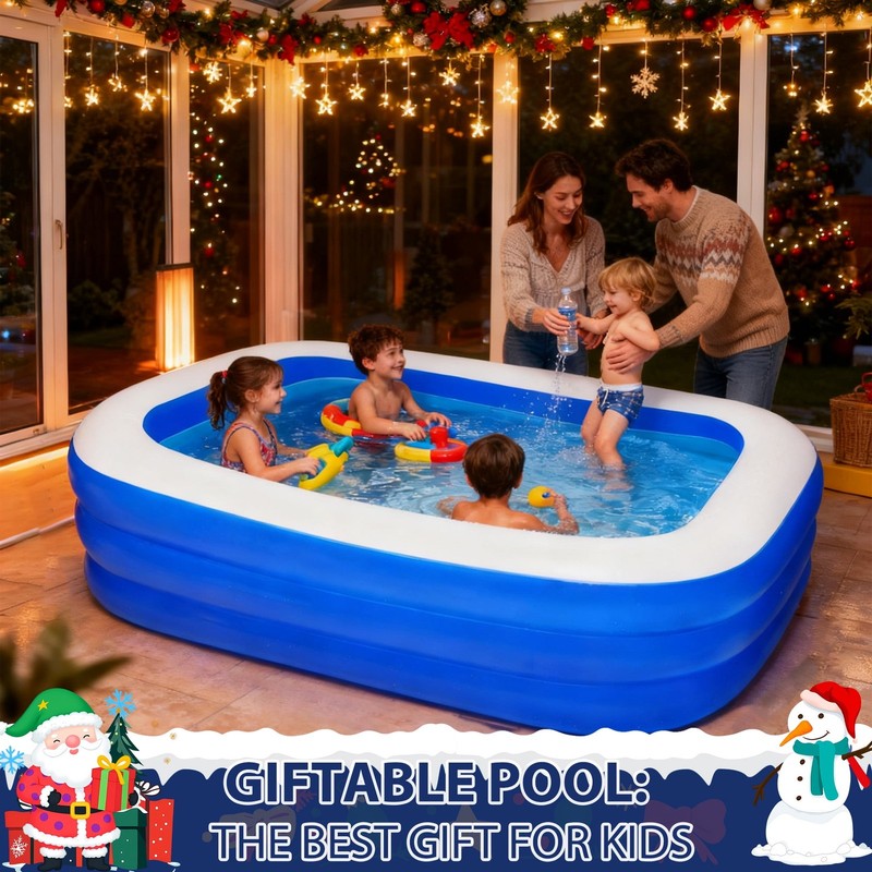 Inflatable Pools Kiddie Pool, 71" X 47" X 24" Indoor Rectangle Swimming Pool for1