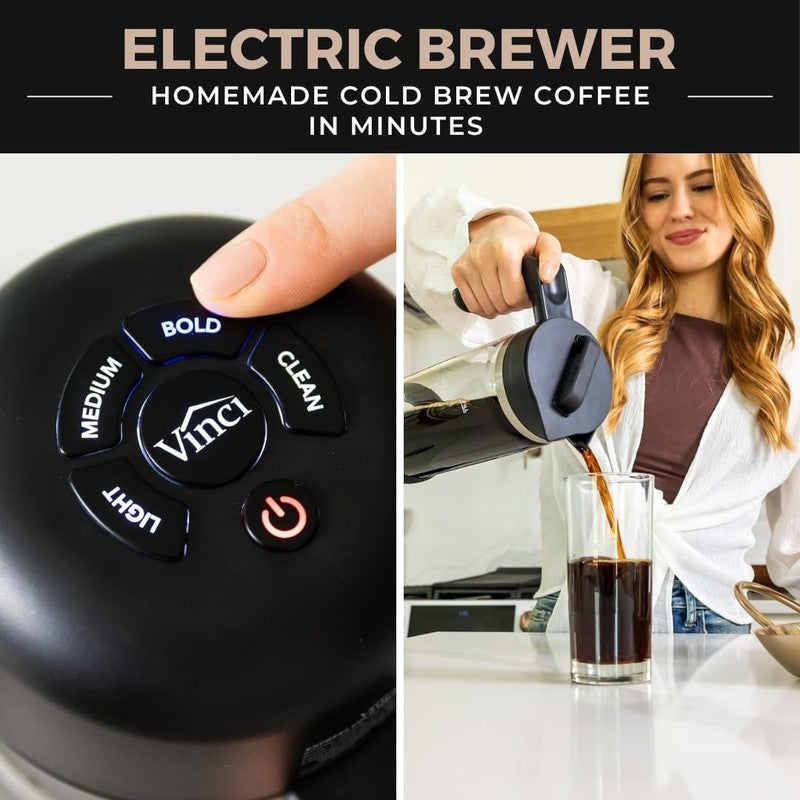 Electric Cold Brew Coffee Maker 10 Min Glass Carafe 1.4L 3 Strength Settings1