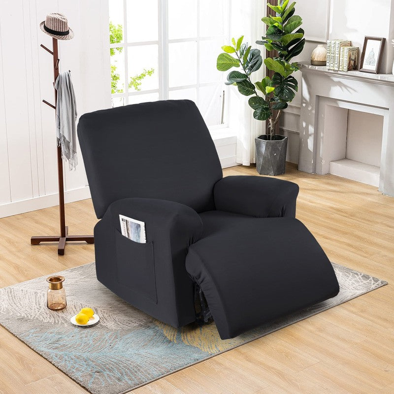 3-Piece Black Recliner Chair Slipcover Stretch Cover with Pockets Protector5