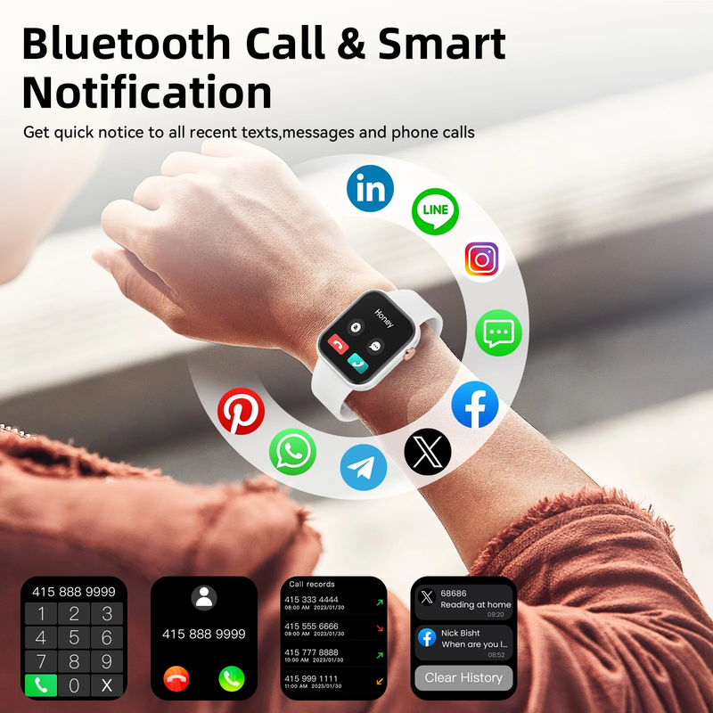 Smart Watch Men Women 1.85" Call Fitness Tracker IP68 White5