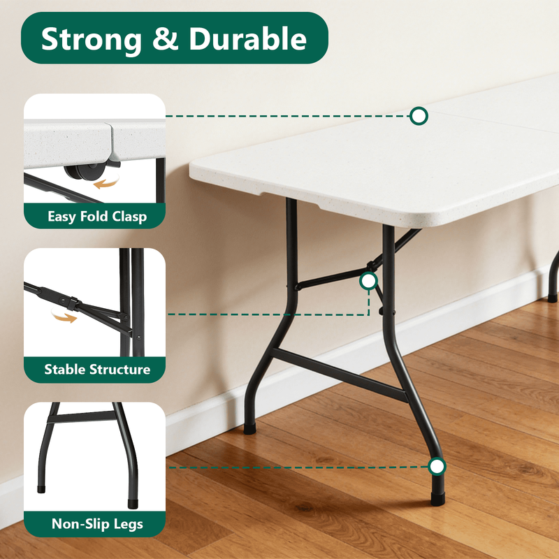 6FT Folding Table, Heavy Duty Portable Table, Waterproof HDPE, Foldable for Picn6