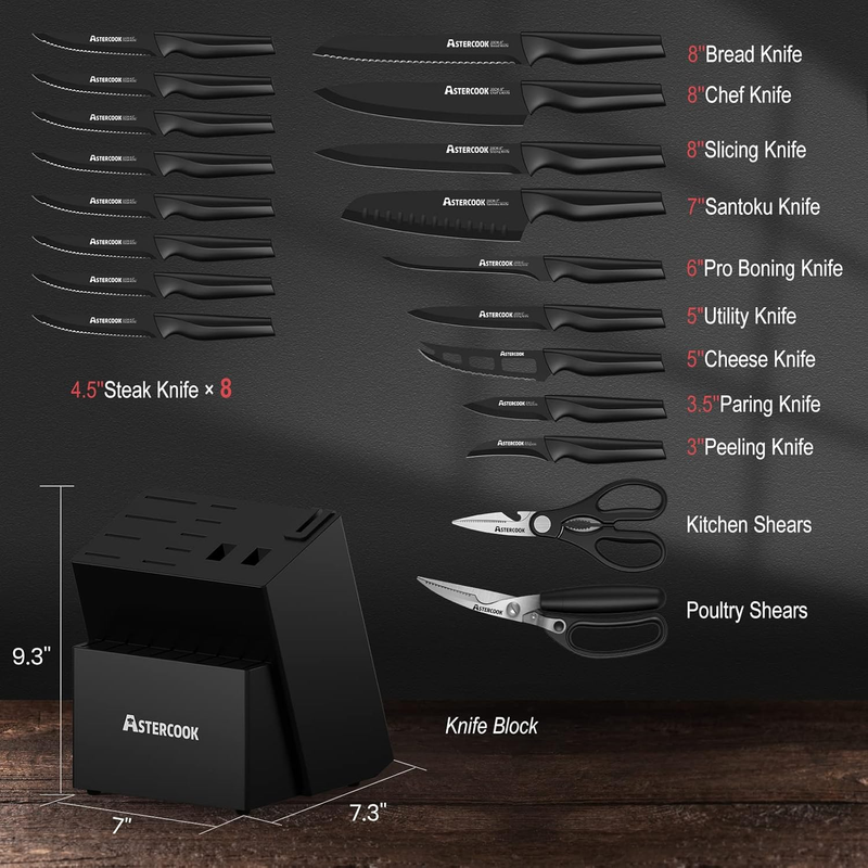 21 Piece Kitchen Knife Set with Block German Stainless Steel Sharpener1