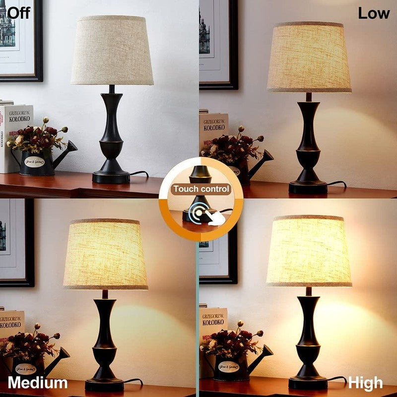 Set of 2 Touch Lamps w/ USB 3 Way Dimmable Nightstand Linen Bedside Lamps1