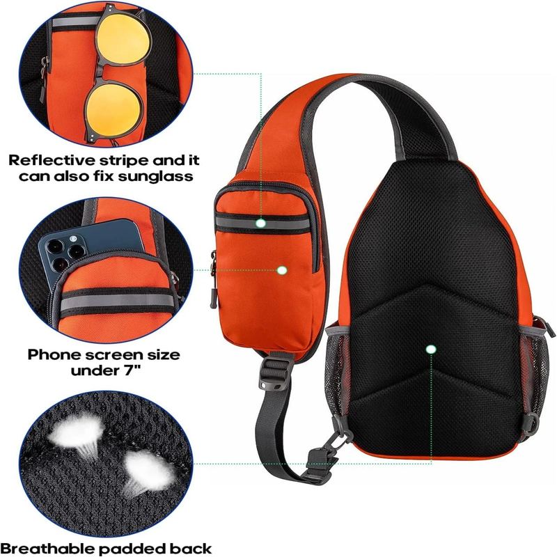 Unisex Hiking Travel Nylon Sling Bag Cross Body Shoulder Chest Bag,Orange Red3