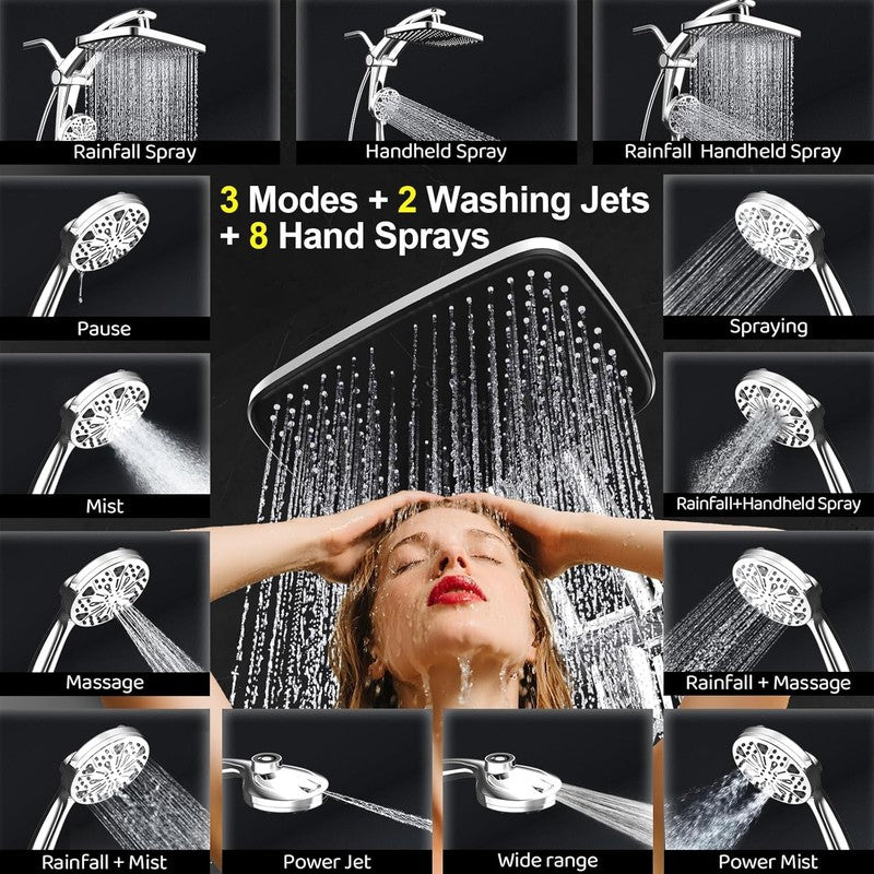 High Pressure Rain & Handheld Shower Head Combo w/ Magnetic Docking & Jets3