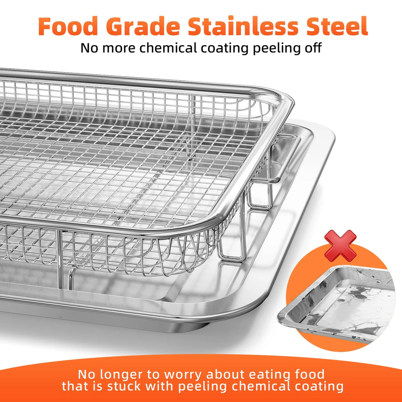 2 Pack Air Fryer Basket Tray for Oven Stainless Steel w/30 Parchment 15.63