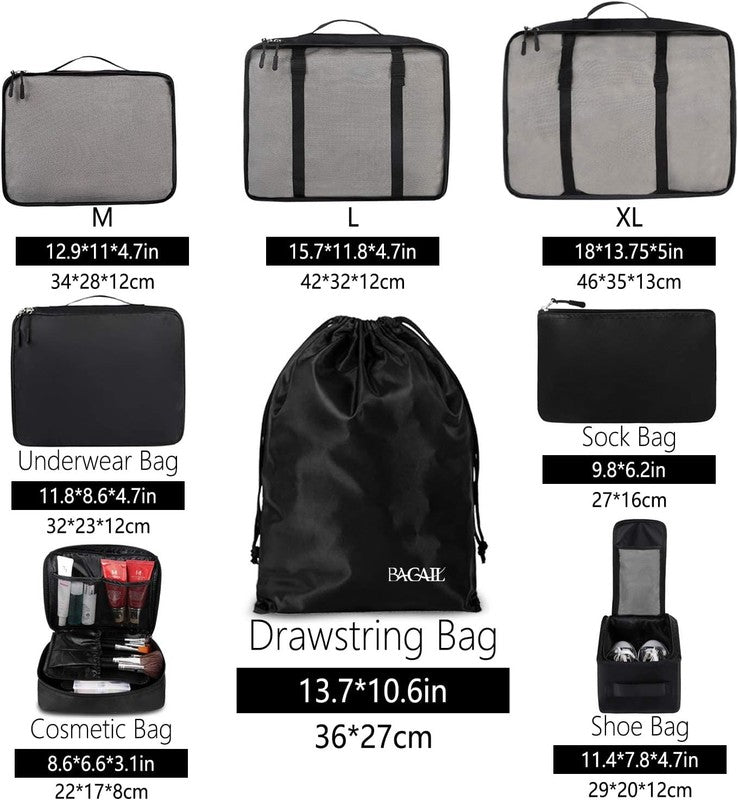 Jet Black 8 Piece Packing Cubes Set for Organized Travel Essentials1