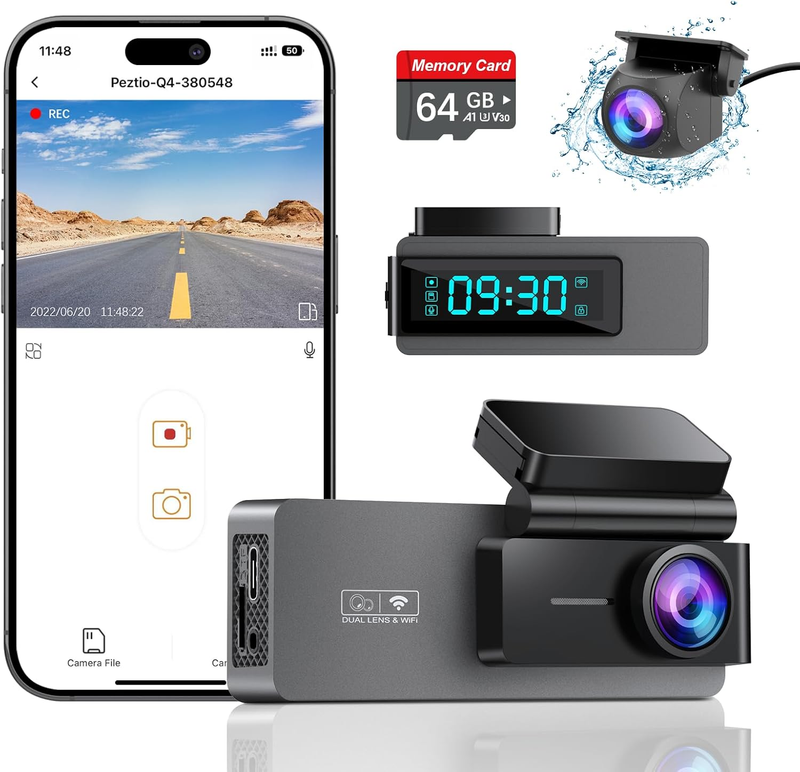 4K+1080P Dual Dash Cam Front Rear w/ 64GB Card WiFi Night Vision Parking9