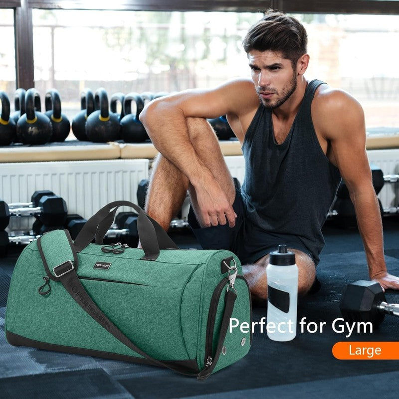 Gym Bag Unisex Duffel Shoe Compartment Wet Pocket Travel Sports Textured Green M1