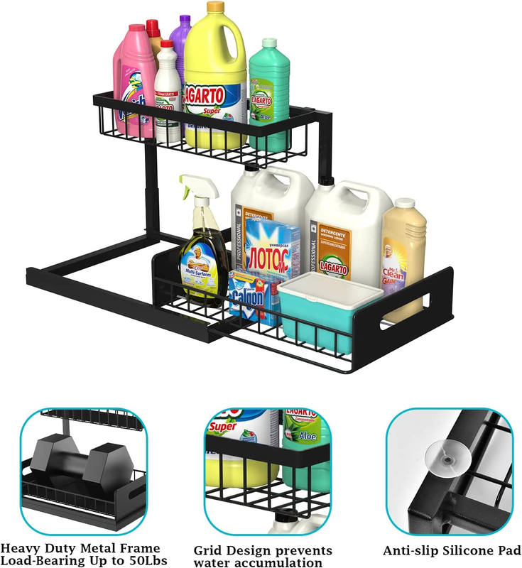 under Sink Organizer, Pull Out Cabinet Organizer 2 Tier Slide Out Sink Shelf Cab5