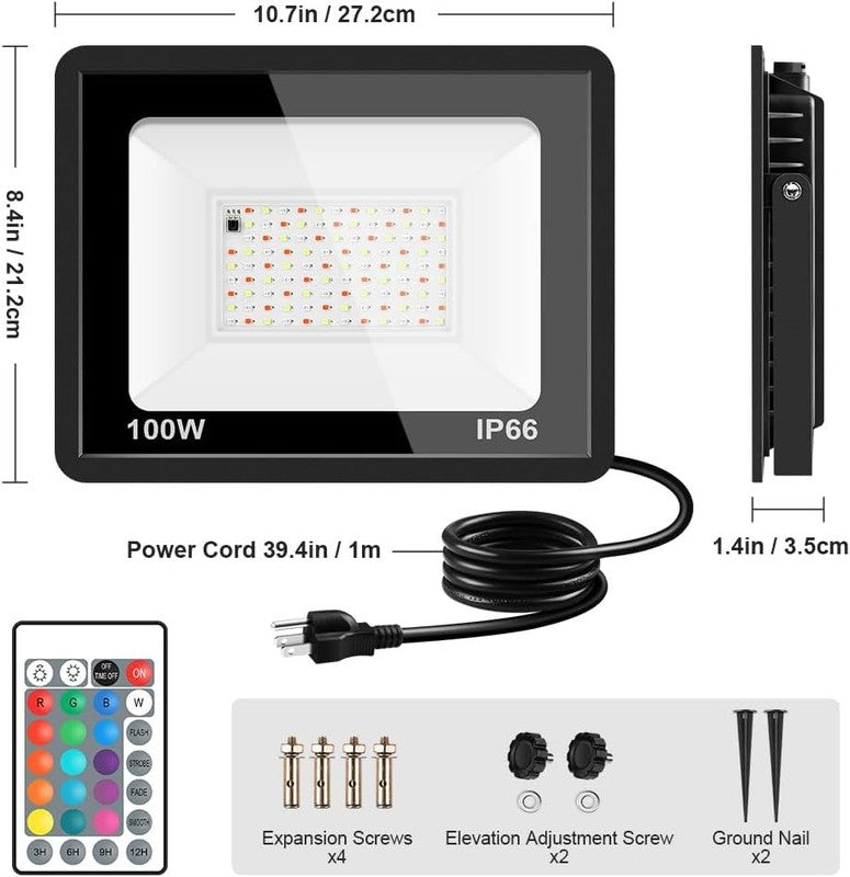 2 Pack 100W RGB LED Flood Lights, 12000LM Color Changing Smart Floodlight with R1