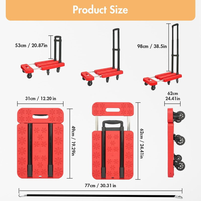 BAOKALER Folding Hand Truck Heavy Duty Dolly Cart 6 Wheels Foldable Red9