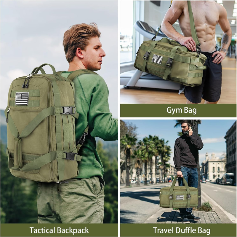 45L Gym Duffle Backpack 3‑in‑1 Duffle & Backpack w/ Shoe Compartment Green5