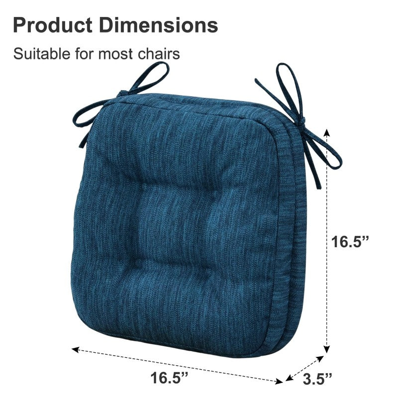 3.5" Tufted Memory Foam Chair Cushions Set of 4 16.5"x16.5" Blue2