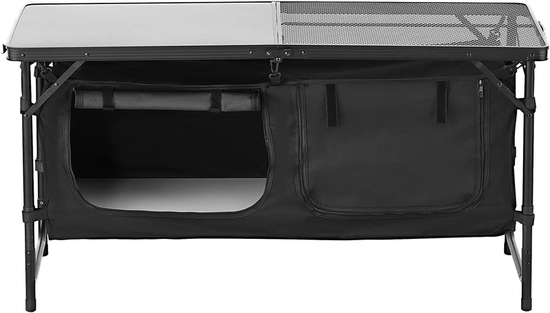 Camping Kitchen Table Folding Adjustable Height Cooking Station BBQ Storage Blac8