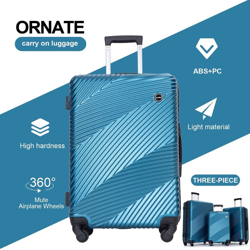 Stylish 3 Piece Lightweight Blue Hardside Luggage Set with Spinner Wheels5