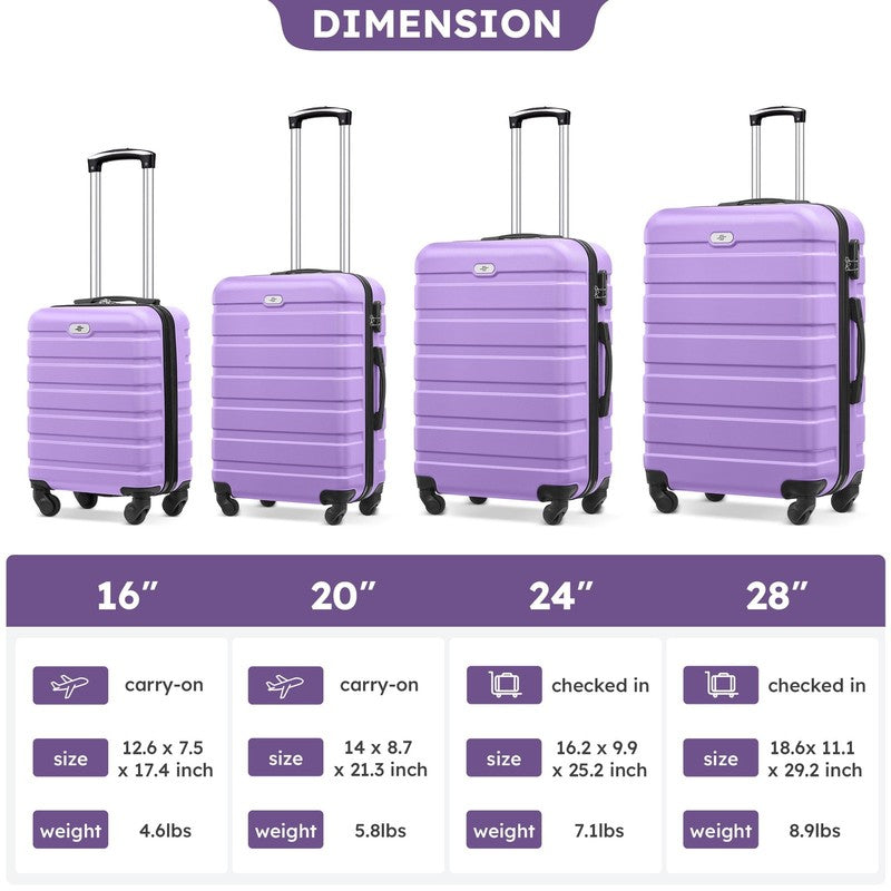 4 Piece Luggage Set Hardside Spinner Suitcase 16 20 24 28 Inch Purple6