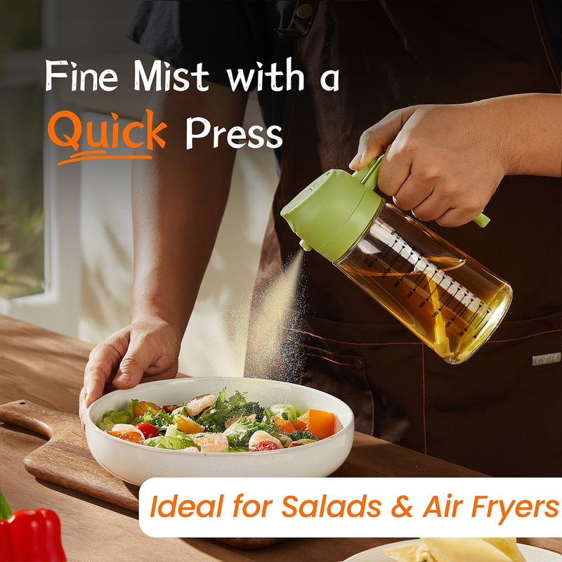 16oz Glass Olive Oil Sprayer 2 in 1 Dispenser Bottle Air Fryer BBQ Green1