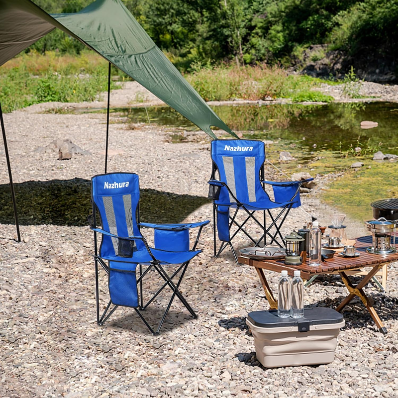 2 Pack Camping Chairs Folding Portable Cooler Bag Mesh Backrest Blue6
