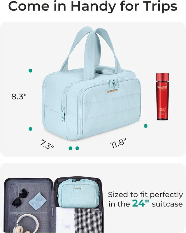 Travel Toiletry Bag Large Wide-Open Puffy Cosmetic Organizer for Women Blue5