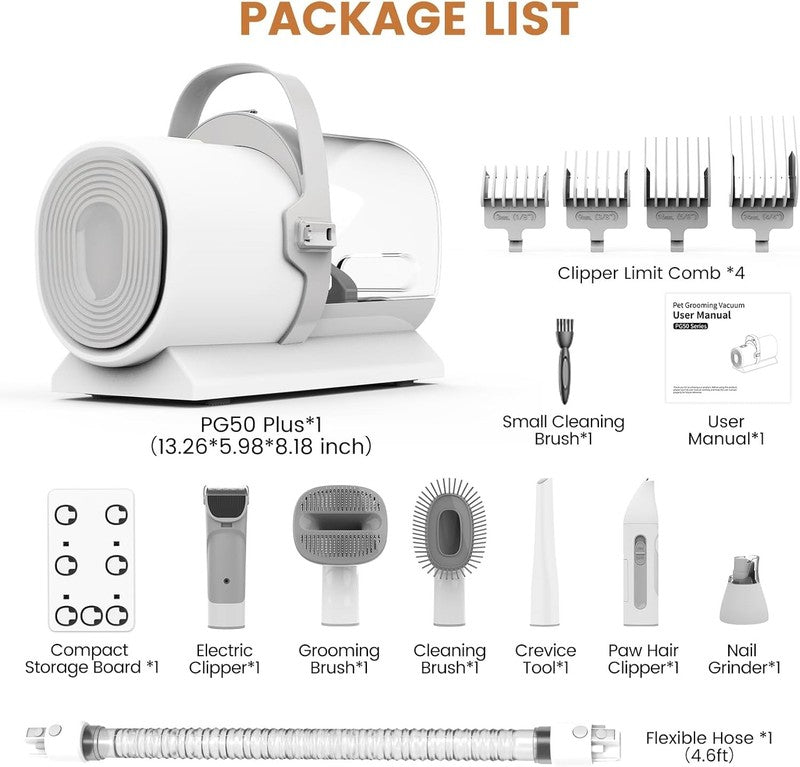 Dog Grooming Vacuum Kit 11000Pa Clipper Nail Grinder 7 Tools 2.5L7