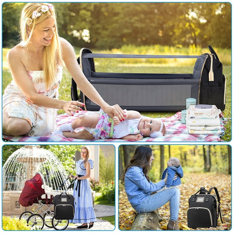 Diaper Bag Backpack w/ Crib, USB, Bottle Holder, Changing Pad – Black6