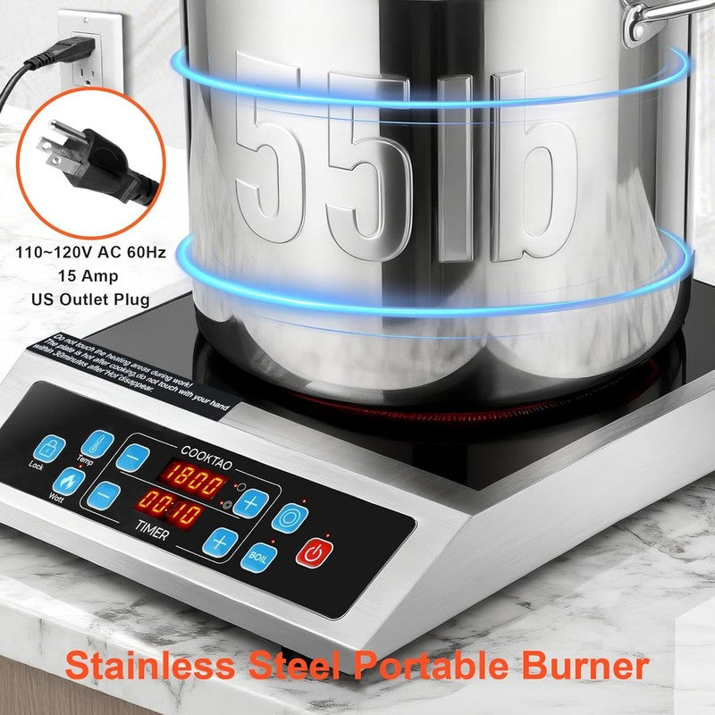 Dual Coils Design of Stainless Steel Single Burner Electric Cooktop, 1800W Comme3