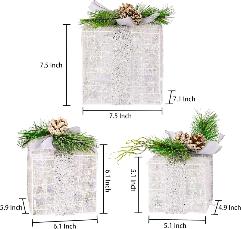 Set of 3 Christmas Lighted Gift Boxes, Plug in 60 LED Light up Tinsel Present Bo2