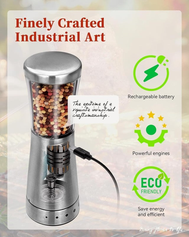 Electric Salt and Pepper Grinder Set with Storage Base, Stainless Steel Recharge3