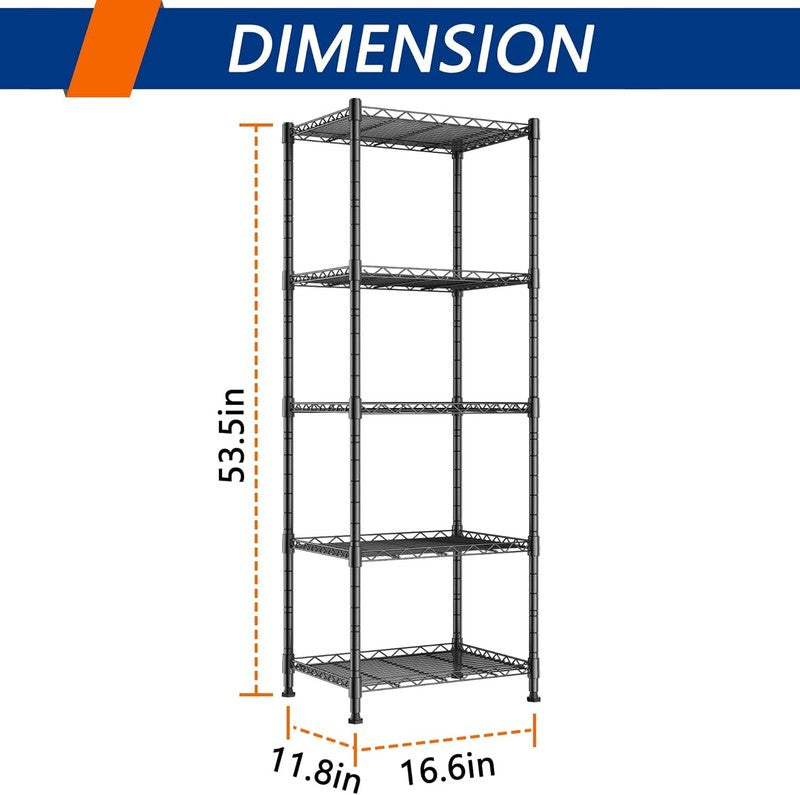Adjustable 5 Wire Metal Storage Rack for Laundry, Kitchen & Closet   Black2
