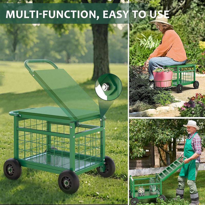 Rolling Garden Work Seat with Wheels, Upgraded Heavy Duty Gardenning Cart with S3