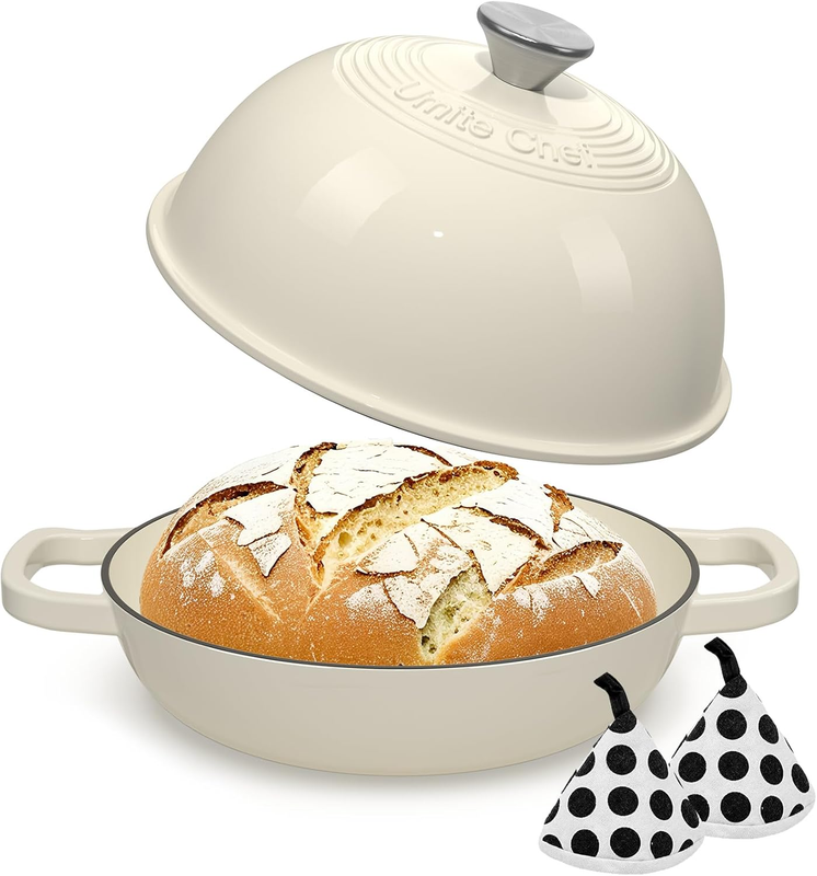 Enameled round Cast Iron Bread Oven, 6 Qt Cast Iron Dutch Oven for Homemade Sour8