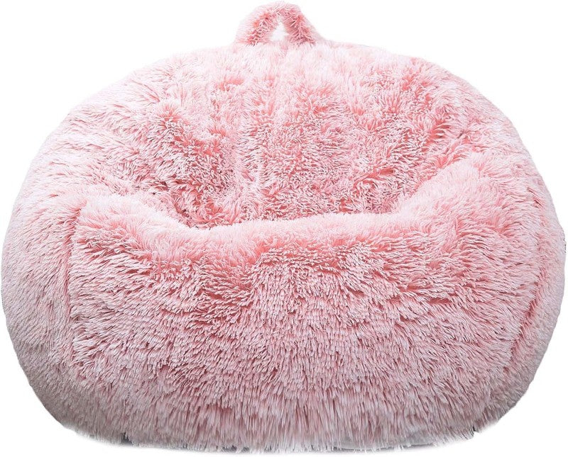 Fluffy Stuffed Animal Storage Bean Bag Cover Faux Fur Dusty Pink1