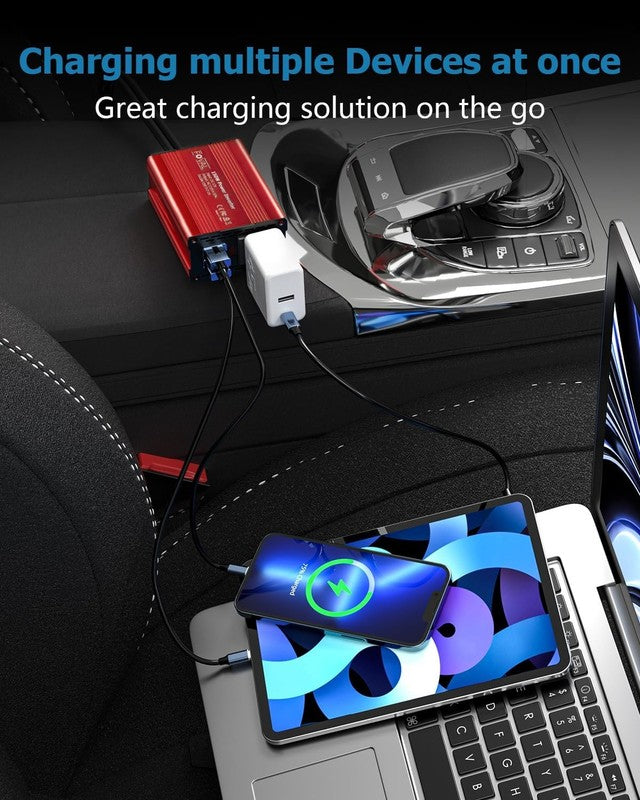 150W Car Power Inverter 12V DC to 110V AC with Dual USB Charger   Classic Red2