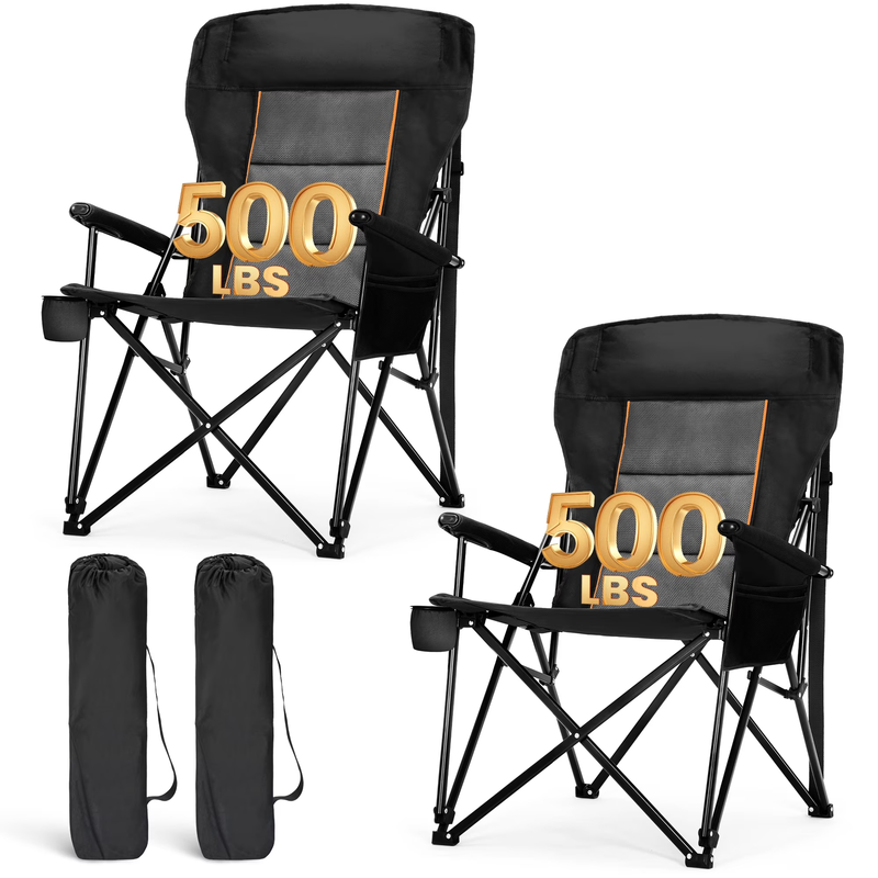 2-Pack Oversized Camping Chair Heavy Duty High Back Camping Chairs 500Lbs Capaci0