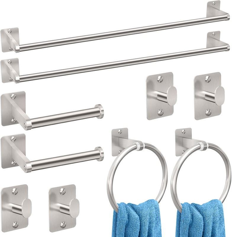 Brushed Nickel Bathroom Accessories Set, 10 Pieces Bathroom Hardware Set, 24 Inc8