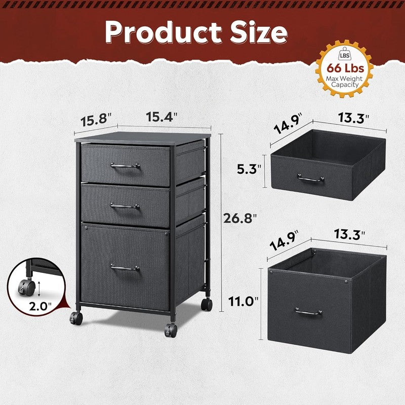 Mobile File Cabinet, Rolling Printer Stand with 3 Drawers, Fabric Vertical Filin2