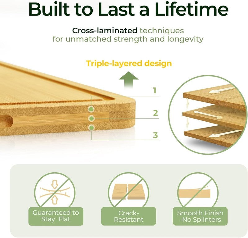 Bamboo Cutting Board Set of 3 with Juice Groove, Reversible Kitchen Boards4