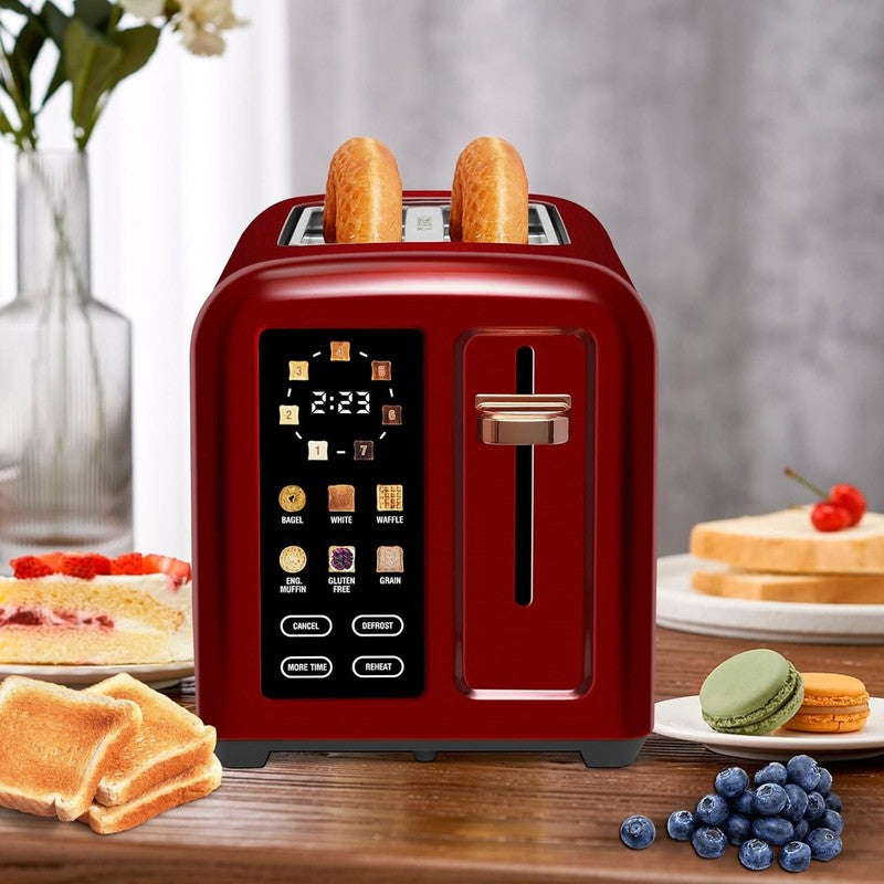 2 Slice Touch Control Toaster LCD 1350W Wide Slots Dark Cherry7