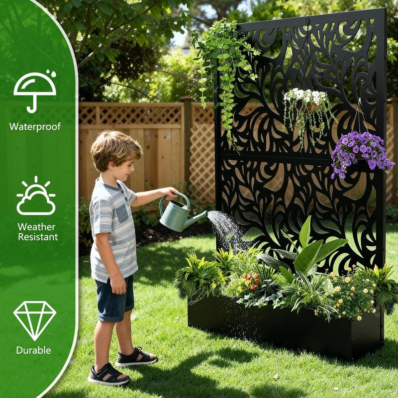 71" H Metal Planter with Trellis, Outdoor Raised Garden Bed for Climbing Plants,4