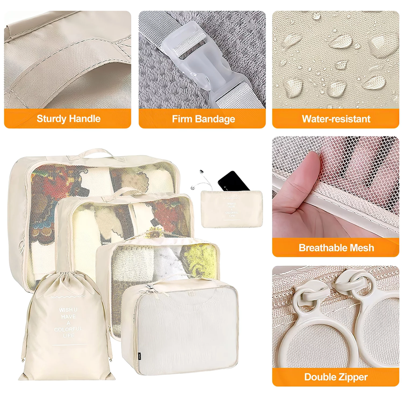 Travel Packing Cubes 9Pc Organizer Set Clothes Shoes Beige1