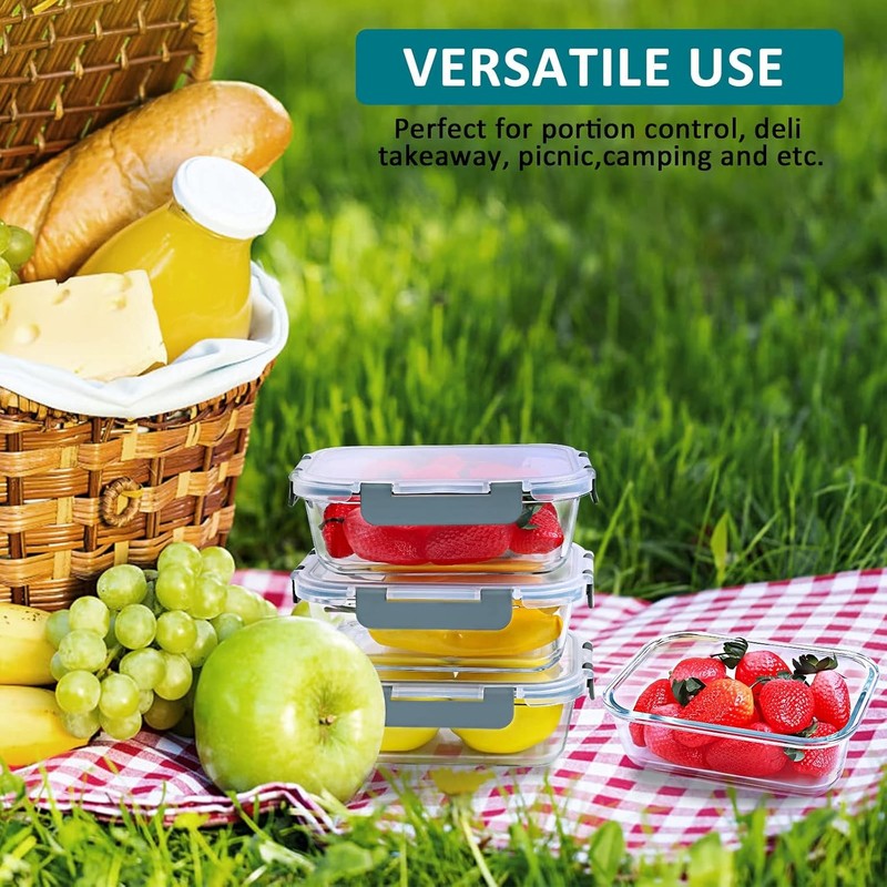 5 Pack 30oz Glass Meal Prep Containers Airtight Snap Lock Lids6